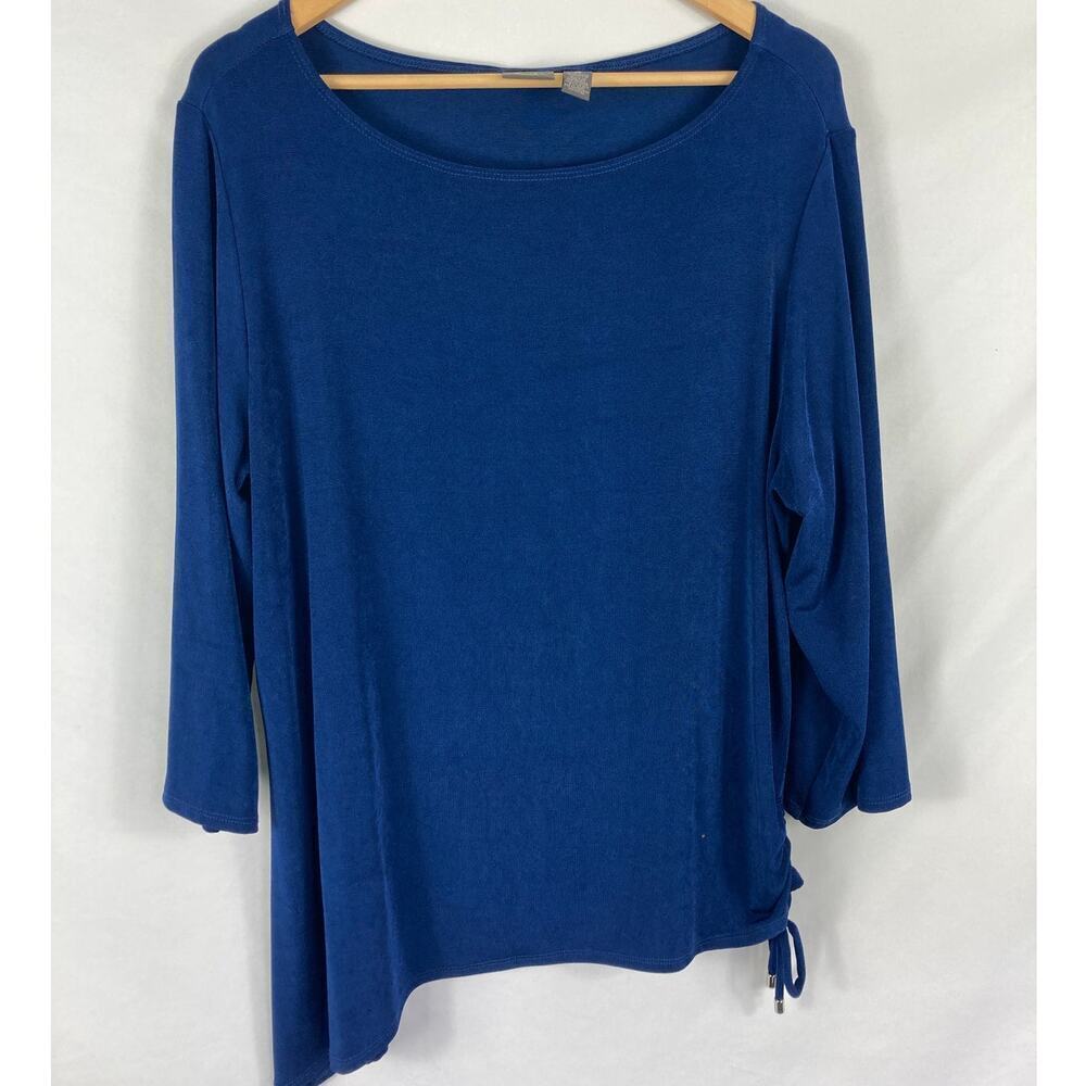 Chicos Travelers Asymmetrical Side Cinch Blue Top Size 3 / XL